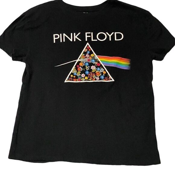Pink Floyd Floral Embroidered Short Sleeve Graphic Tee Shirt - Picture 3 of 4